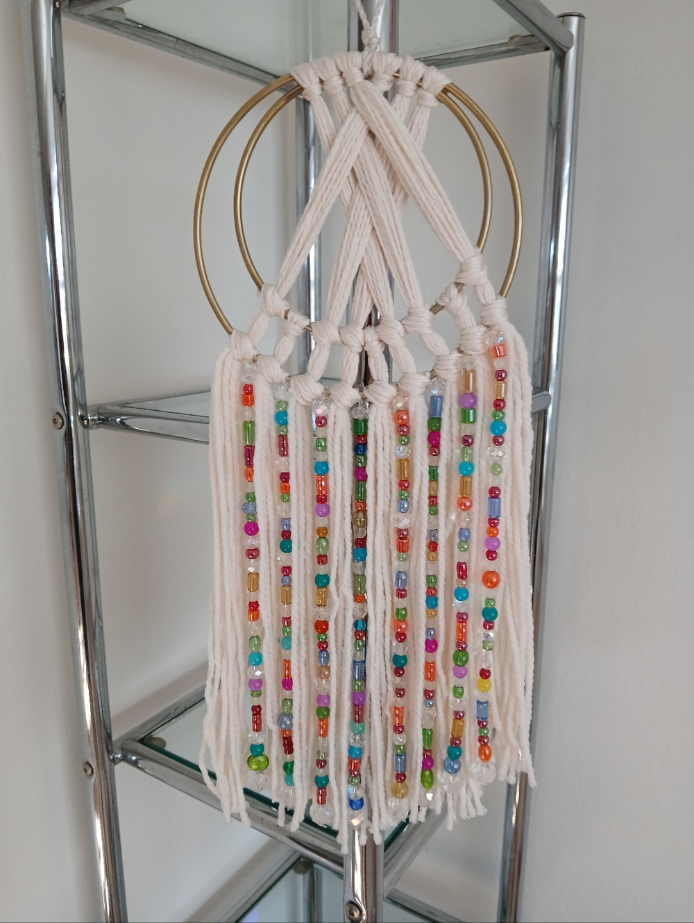 Boho Macrame Dream Catcher Multicolor Wall Hanging Glass Beads  And Crystals